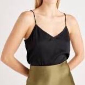 NWT Quince Washable Stretch Silk V Neck Cami - Black - Medium